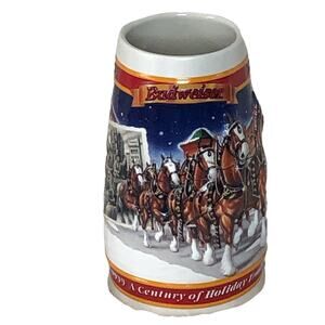 Vintage Budweiser Ceramic 1999 Holiday 3 D Hand Crafted Beer Stein